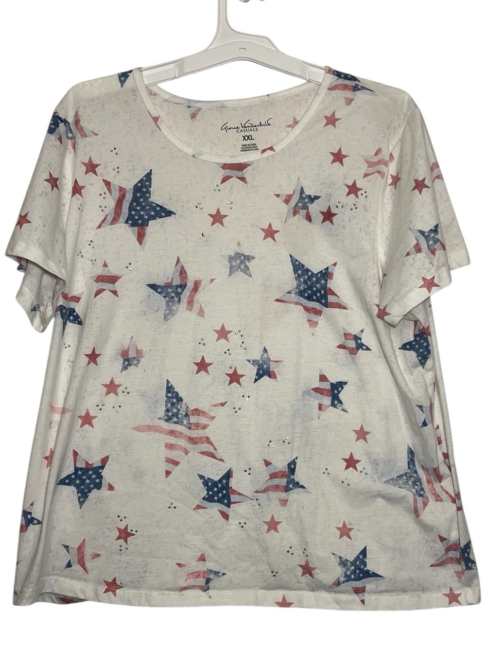 Gloria Vanderbilt Star Print Tee - White with Red & Blue Stars